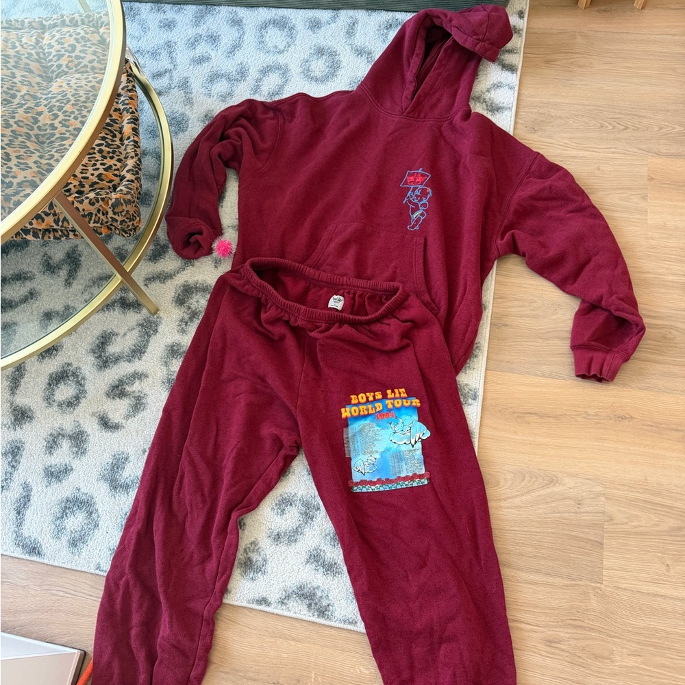 Boys Lie Burgundy Hoodie and Sweatpants Set